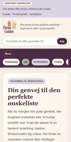 Anteprima del sito ØnskeGuiden, media di Danimarca per articoli sponsorizzati