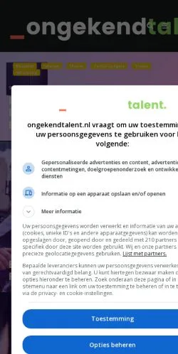 スポンサード記事向けのオランダメディア、Ongekend Talentのサイトプレビュー