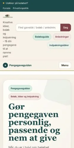 Anteprima del sito Pengegaveguiden, media di Danimarca per articoli sponsorizzati