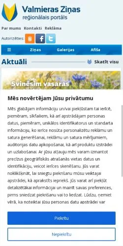 Anteprima del sito Valmieras Ziņas, media di Lettonia per articoli sponsorizzati