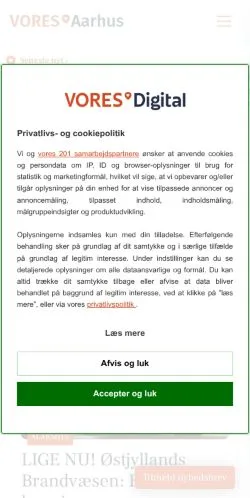 Podgląd witryny VORES Aarhus, medium z kraju Dania do artykułów sponsorowanych