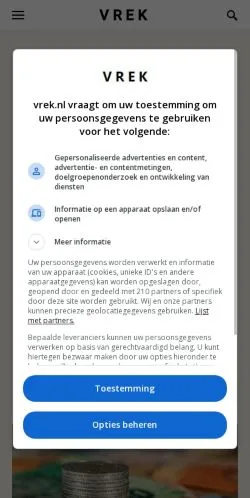 Voorbeeld van de site Vrek, medium uit Nederland voor gesponsorde artikelen