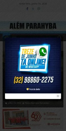 Pré-visualização do site Jornal Além Parahyba, meio de Brasil para artigos patrocinados