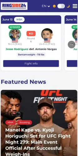 Vista previa del sitio RingSide24, medio de Estados Unidos para artículos patrocinados