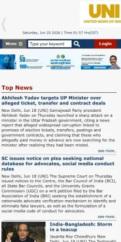 Aperçu du site UNITED NEWS OF INDIA, média de États-Unis pour articles sponsorisés