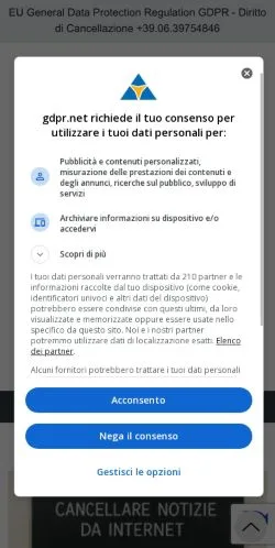 Forhåndsvisning av nettstedet GDPR Diritto All'oblio, medium fra Italia for sponsede artikler