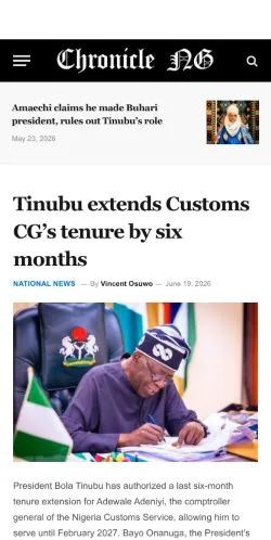 Preview of the Chronicle NG website, a media outlet in United States for sponsored articles