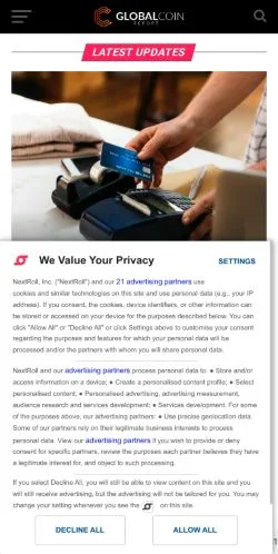 Vista previa del sitio Global Coin Report, medio de Estados Unidos para artículos patrocinados