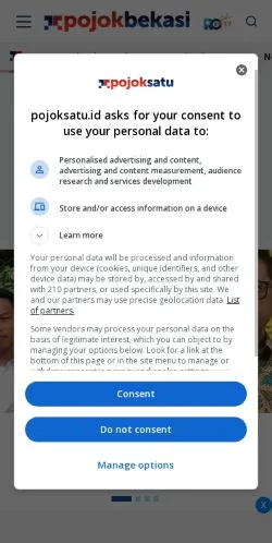 Anteprima del sito Pojok Bekasi, media di Indonesia per articoli sponsorizzati