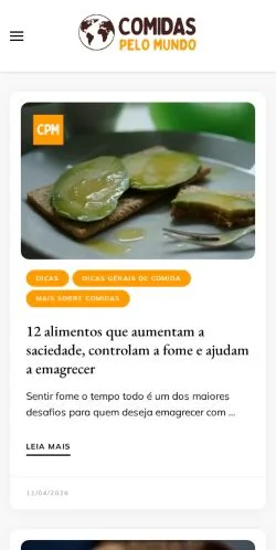 Forhåndsvisning av nettstedet Comidas Pelo Mundo, medium fra Brasil for sponsede artikler