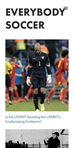 스폰서 기사용 미국 매체 Everybody Soccer 사이트 미리보기