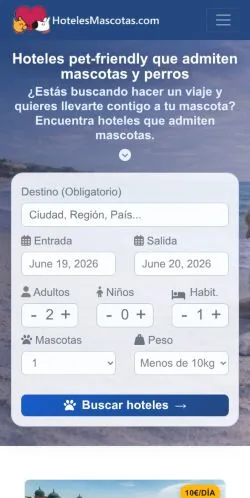 Anteprima del sito Hoteles Mascotas, media di Spagna per articoli sponsorizzati