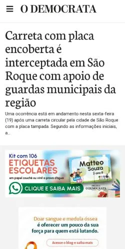 Voorbeeld van de site O Democrata, medium uit Brazilië voor gesponsorde artikelen