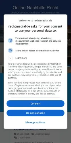 Anteprima del sito Jura Nachhilfe Online, media di Germania per articoli sponsorizzati