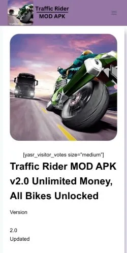 Anteprima del sito Traffic Rider MOD APK, media di Stati Uniti per articoli sponsorizzati