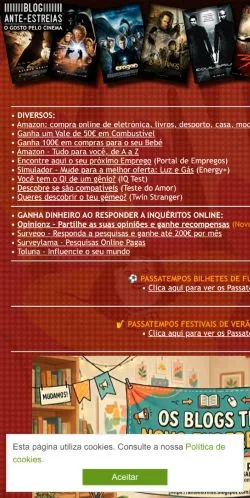 Anteprima del sito Ante-Estreias, media di Portogallo per articoli sponsorizzati