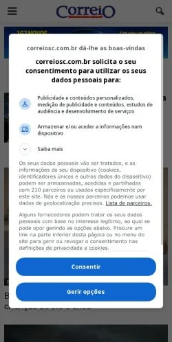 Podgląd witryny Correio SC, medium z kraju Brazylia do artykułów sponsorowanych