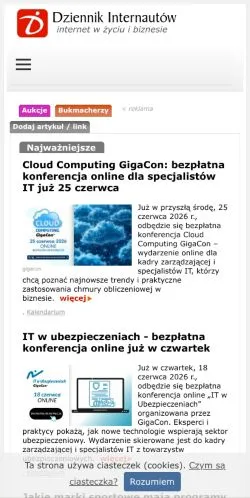Pré-visualização do site Dziennik Internautów, meio de Polônia para artigos patrocinados