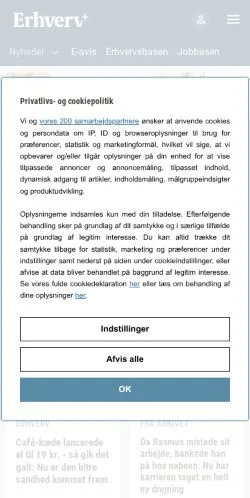 スポンサード記事向けのデンマークメディア、Erhverv+のサイトプレビュー