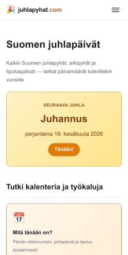 Sponsorlu makaleler için Finlandiya medyası Juhlapyhät sitesinin önizlemesi