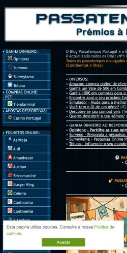 Podgląd witryny Passatempos Portugal, medium z kraju Portugalia do artykułów sponsorowanych