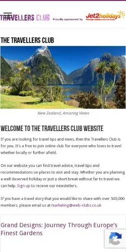 Anteprima del sito The Travellers Club, media di Regno Unito per articoli sponsorizzati