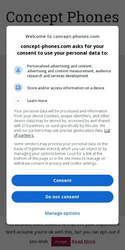 Anteprima del sito Concept Phones, media di Stati Uniti per articoli sponsorizzati