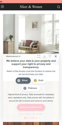 スポンサード記事向けのオランダメディア、Sfeer & Wonenのサイトプレビュー