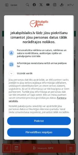 Anteprima del sito Jēkabpils Laiks, media di Lettonia per articoli sponsorizzati
