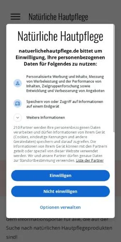 Anteprima del sito Natürliche Hautpflege, media di Germania per articoli sponsorizzati