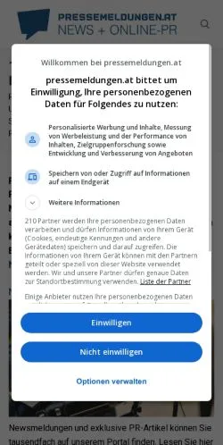Anteprima del sito Pressemeldungen, media di Austria per articoli sponsorizzati