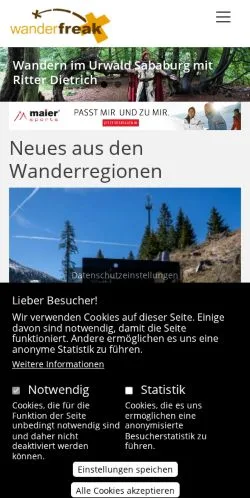 Podgląd witryny Wanderfreak, medium z kraju Niemcy do artykułów sponsorowanych