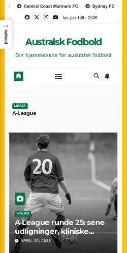 Pré-visualização do site Australsk Fodbold, meio de Dinamarca para artigos patrocinados