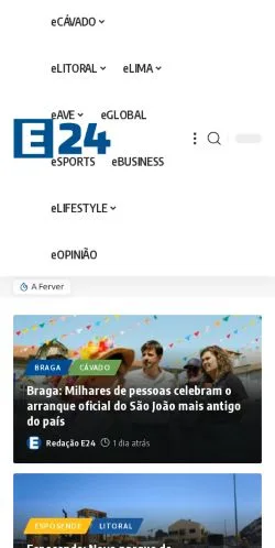 Sponsorlu makaleler için Portekiz medyası E24 sitesinin önizlemesi