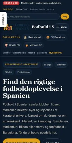 Podgląd witryny Fodbold I Spanien, medium z kraju Dania do artykułów sponsorowanych