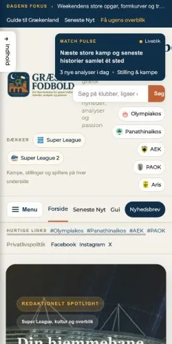 Anteprima del sito Græsk Fodbold, media di Danimarca per articoli sponsorizzati