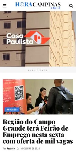 Anteprima del sito Hora Campinas, media di Brasile per articoli sponsorizzati
