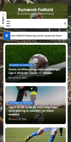 Vista previa del sitio Rumænsk Fodbold, medio de Dinamarca para artículos patrocinados