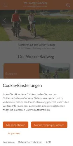 Anteprima del sito Weserradweg Info, media di Germania per articoli sponsorizzati