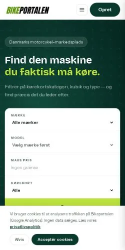 Pré-visualização do site Bikeportalen, meio de Dinamarca para artigos patrocinados