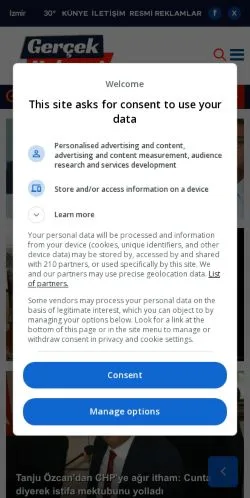 Anteprima del sito Gerçek Haberci, media di Turchia per articoli sponsorizzati