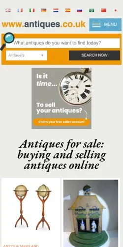 Anteprima del sito Antiques, media di Regno Unito per articoli sponsorizzati