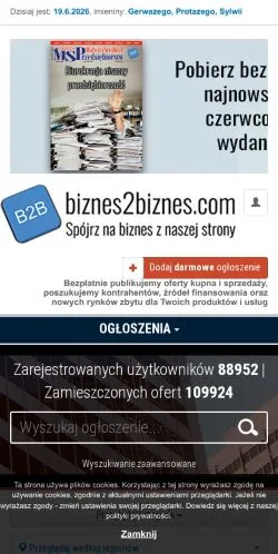Podgląd witryny Biznes2Biznes, medium z kraju Polska do artykułów sponsorowanych