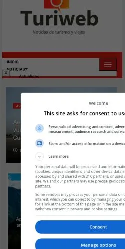 Sponsorlu makaleler için İspanya medyası Turiweb sitesinin önizlemesi