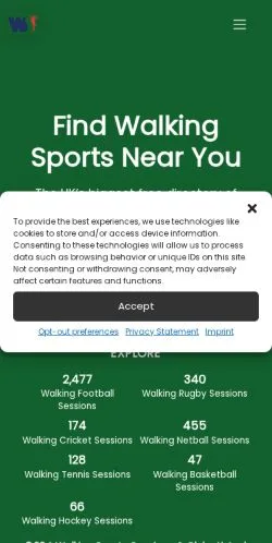 Podgląd witryny Walking Sports Hub, medium z kraju Wielka Brytania do artykułów sponsorowanych