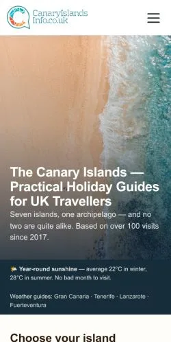 Anteprima del sito Canary Islands Info, media di Regno Unito per articoli sponsorizzati