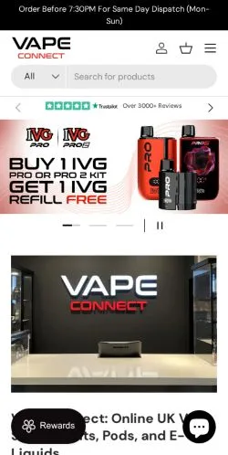 Podgląd witryny VapeConnect UK, medium z kraju Wielka Brytania do artykułów sponsorowanych