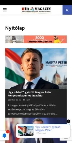 Podgląd witryny Hirmagazin, medium z kraju Węgry do artykułów sponsorowanych