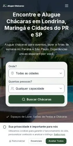 Anteprima del sito Alugar Chácaras, media di Brasile per articoli sponsorizzati