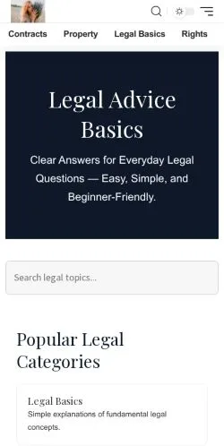 Anteprima del sito Legal Advice Basics, media di Regno Unito per articoli sponsorizzati